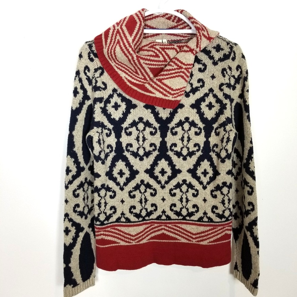 Sahalie Womens Cotton Wool Blend Sweater Sz M Cowl Wrap Neck Victorian